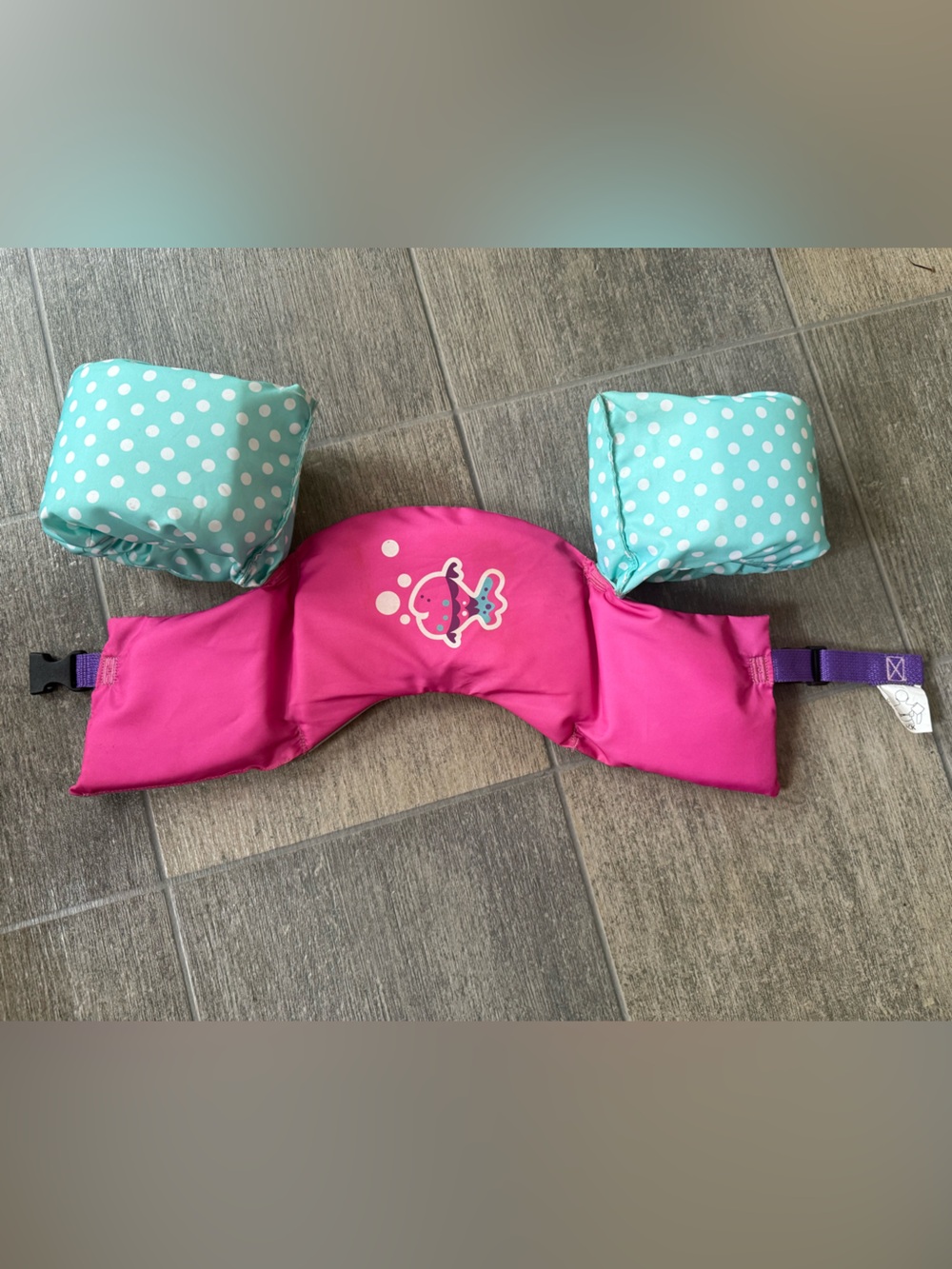 Kids Pink and Aqua Polka Dot One-Piece Swim Float